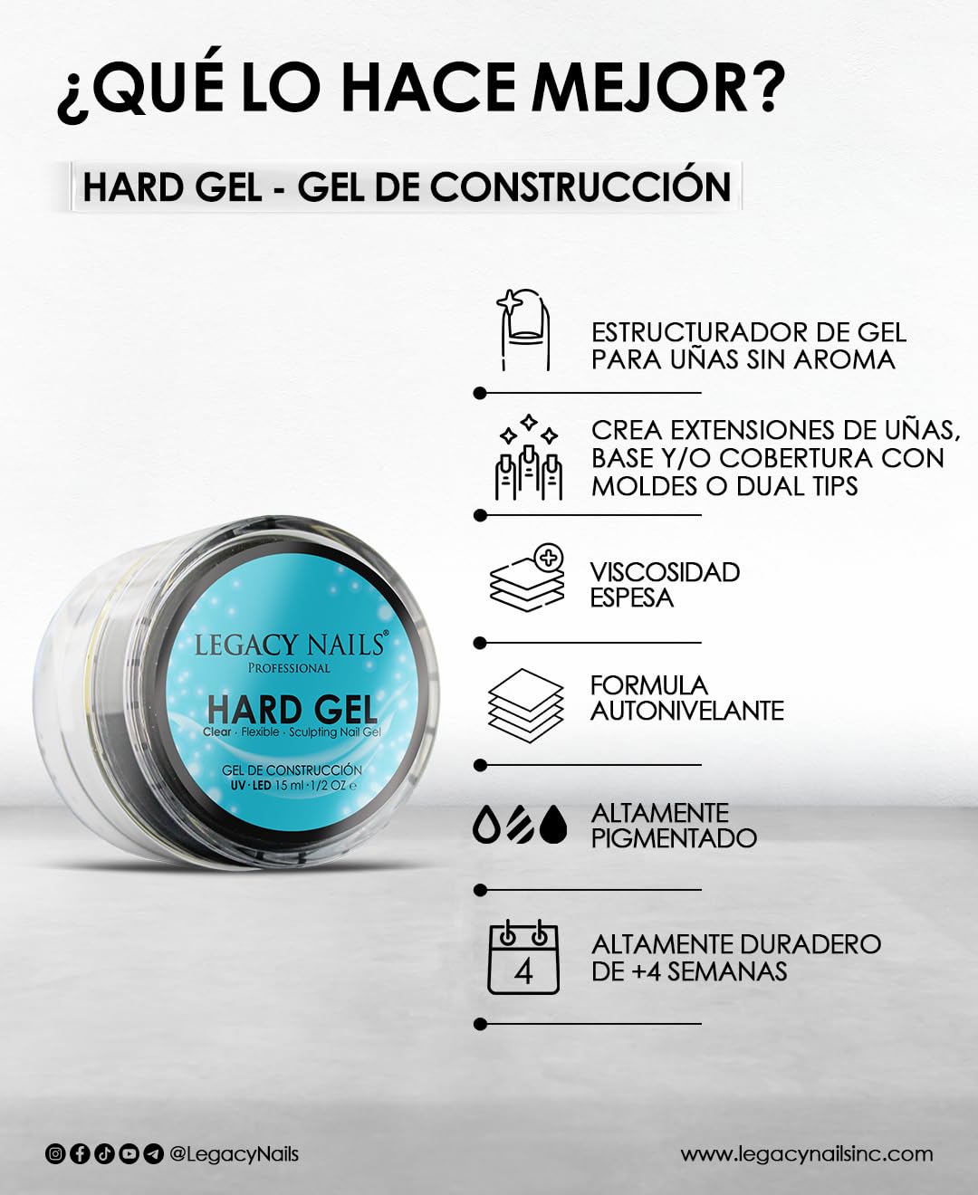 Legacy Nails Hard Builder Gel - Sculpt And Build Nail Extensions - Improve Damaged or Weak Nails - Lightweight, Strong and Long-wear - Professional Quality (Susy)