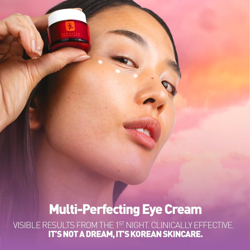 Erborian Skin Therapy Eye Cream, Multi-Perfecting Anti-Aging, Illuminates, De-Puffs, Firms, Hydrates With Caffiene, Lightweight, Korean Skincare, 15mL