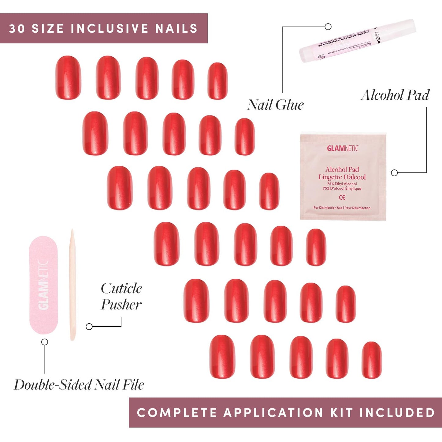 Press-On Nails Bundle - Berry Maroon & Cherry Glaze | Short Round Opaque Red False Nails