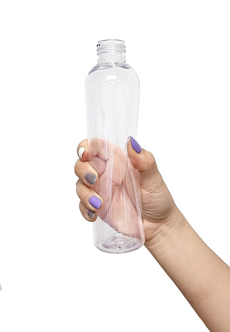 ljdeals 8 oz Clear Plastic Empty Bottles with Black Disc Top Caps, Refillable Containers for Shampoo, Lotions, Cream and More Pack of 20, BPA Free, Made in USA