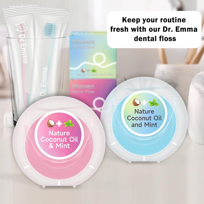 Dr. Emma Woven Dental Floss - Coconut Oil Infused, Mint Flavor | Expanding & Stretchable, 33 Yards, Pack of 2