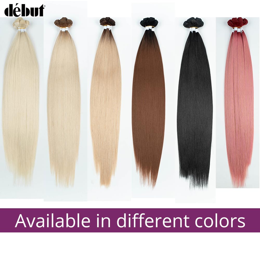 DÉBUT Silky Straight Synthetic Hair 6 Bundles with Lace Closure Long Straight Hair Bundles Weave Hand-Tied Middle Parting Lace Closure Ombre Brown 1B/30 Color for Full Head