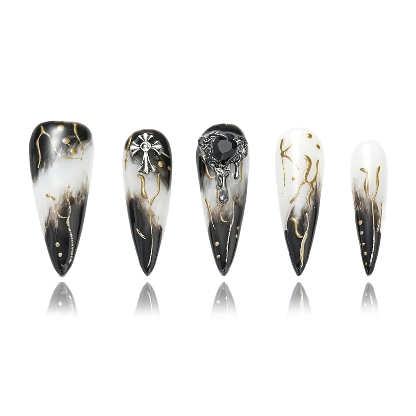 Colorful Handmade Press-On Stiletto Nails with 3D Devil Eyes - 10 Pcs Set for Women