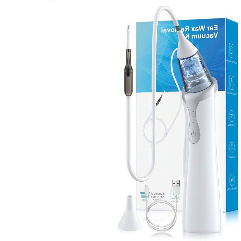 Ear Vacuum Wax Removal Tool with 8 Pcs Ear Pick, Strong Suction Cable, Ear Suction Device for Adults (White)