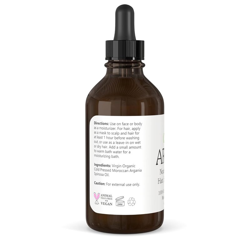 Clearly ARGAN Oil for Hair - 100% Pure Organic Cold Pressed Moroccan Oil | Virgin & Unrefined in Glass Bottle - 4 oz