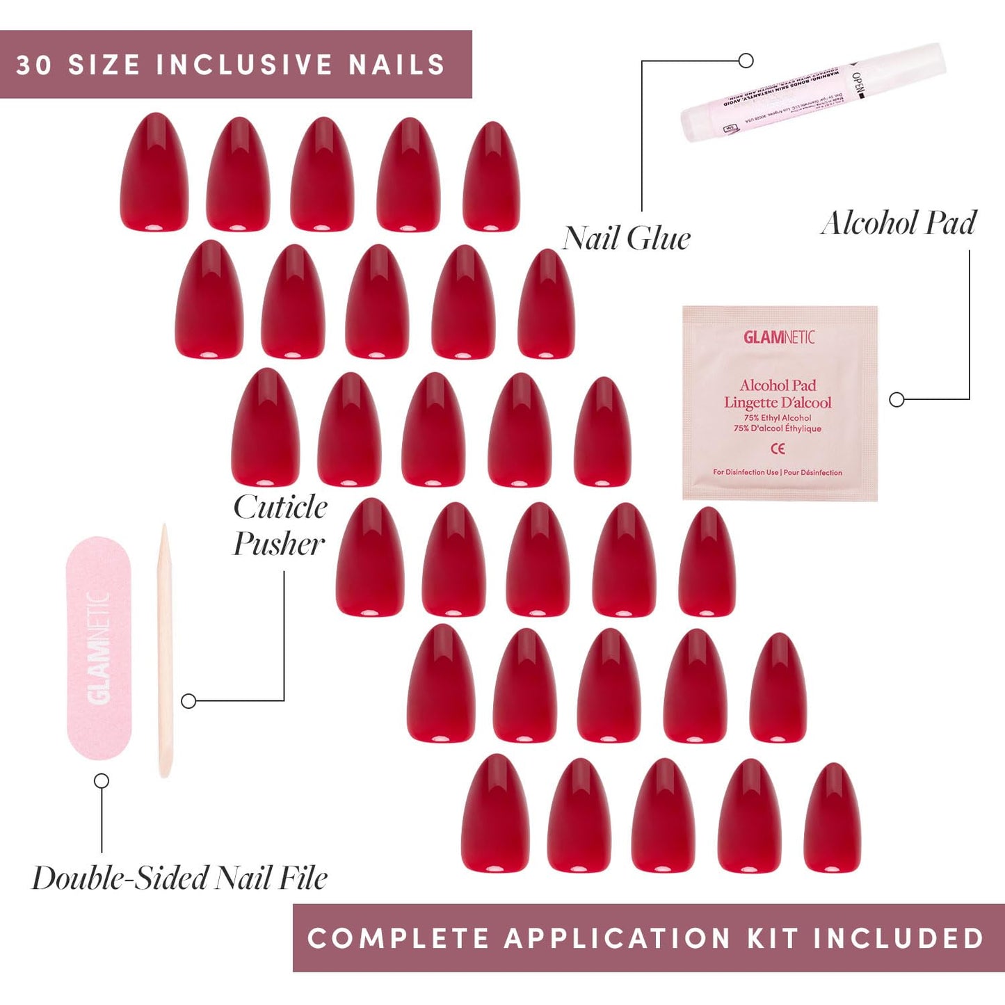 Press-On Nails Bundle - Classic Red & Berry Maroon | Reusable Almond & Round False Nails