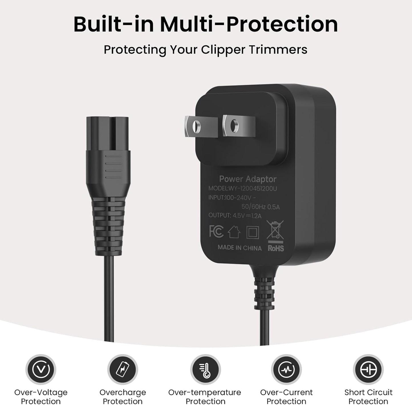 4.5V Charger for BaByliss GOLDFX Hair Clippers - Power Adapter for FX870, FX788, FX787, FX825, FX820, FX726, FXSSM