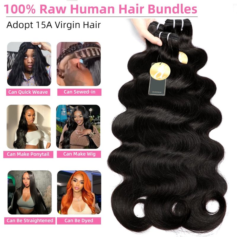 Perismoda Body Wave Human Hair Bundles 15A Raw Human Hair Bundles 100% Unprocessed Brazilian Virgin Human Hair Extensions 18 Inch 1 Bundle Quick Weave Hair Extensions Natural Color