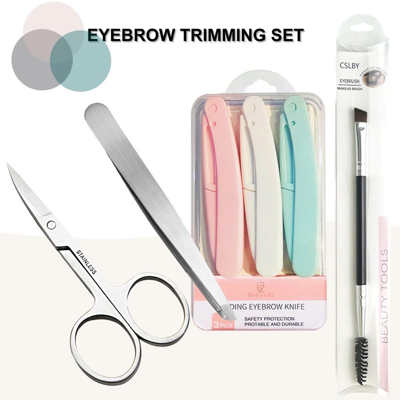 Eyebrow Razor, Hysotok Eyebrow Trimmer Kit with Stainless Steel Eyebrow Scissors Eyebrow Tweezers and Dual Angled Eyebrow Brush for Precise Eyebrow Grooming for Women