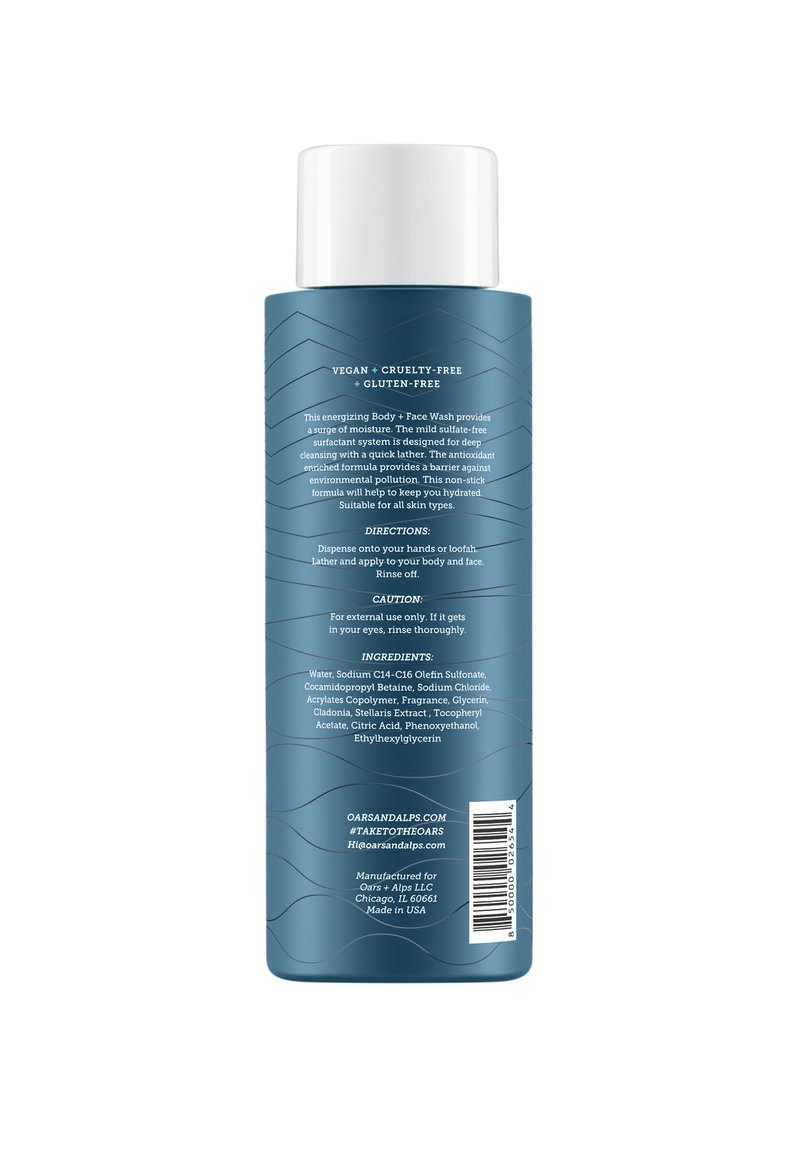 Oars + Alps Body Wash for Men, Mens Body Wash & Face Cleanser with Vitamin E & Antioxidants, Moisturizing, Paraben & Sulfate Free Cleanser, Fresh Ocean Splash, 1pk