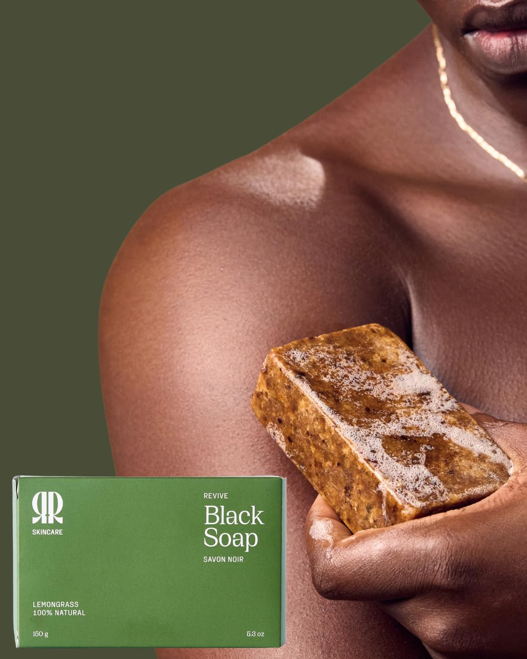R&R Skincare Revive Black Soap Bar – African Black Soap for Face & Body – Handcrafted with Shea Butter & Palm Kernel Oil – Deep Cleansing & Moisturizing – Gentle for All Skin Types