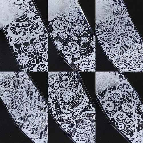 SILPECWEE 20 Rolls Lace Nail Foil White and Black Nail Transfer Foil Flower Nail Art Foils Decals Holographic Foils for Nails Manicure Stickers for DIY Acrylic Nails Decoration