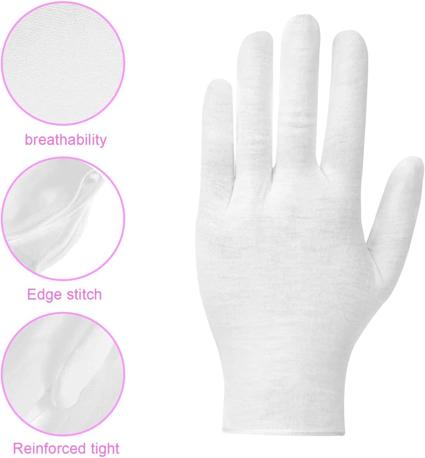 60 Pairs of Washable Pure Cotton White Gloves for Eczema & Jewelry Care