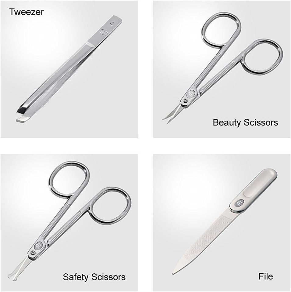 THREE SEVEN 777 Manicure Pedicure Grooming Kit - 11-Piece Nail Clipper Set (Silver, TS-16000VC)
