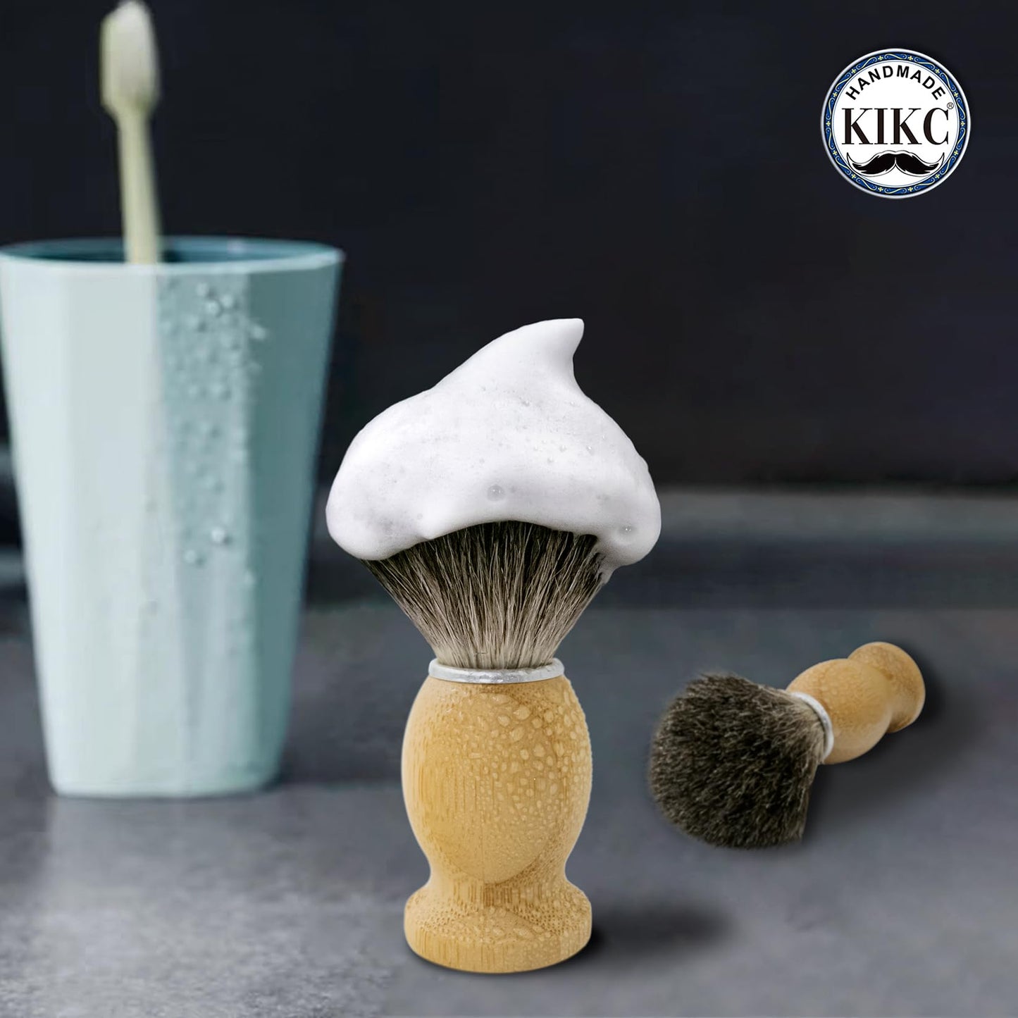 KIKC Hand Crafted Pure Badger Shaving Brush for Wet Shave, Comfortable Bamboo Handle, Soft Bristle, Best Gift for Bearded Man