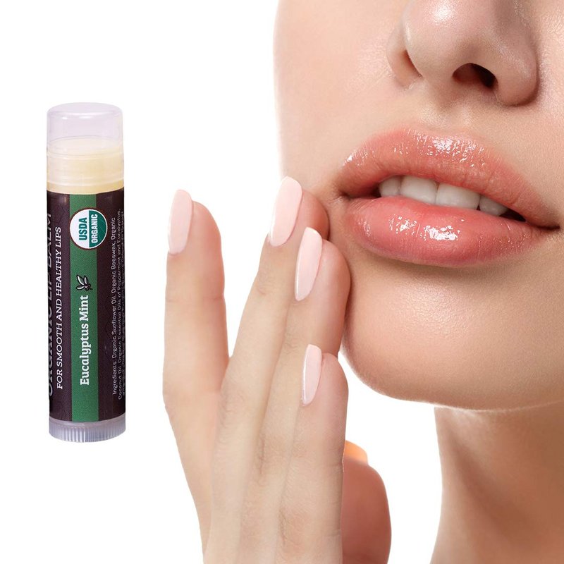 Earth's Daughter USDA Organic Lip Balm 4-Pack Eucalyptus Mint Flavor - Beeswax, Coconut Oil, Vitamin E - Best Lip Repair Chapstick for Dry Cracked Lips.