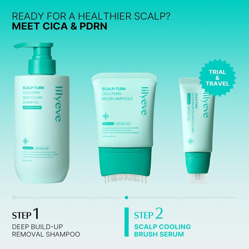 lilyeve SCALPTURN Cica PDRN Scalp Serum with Built-in Brush, PDRN to Strengthen Hair Roots, Itchy Scalp Relief, Dry Scalp Hydration - Korean Hair Care, 3.38 fl.oz