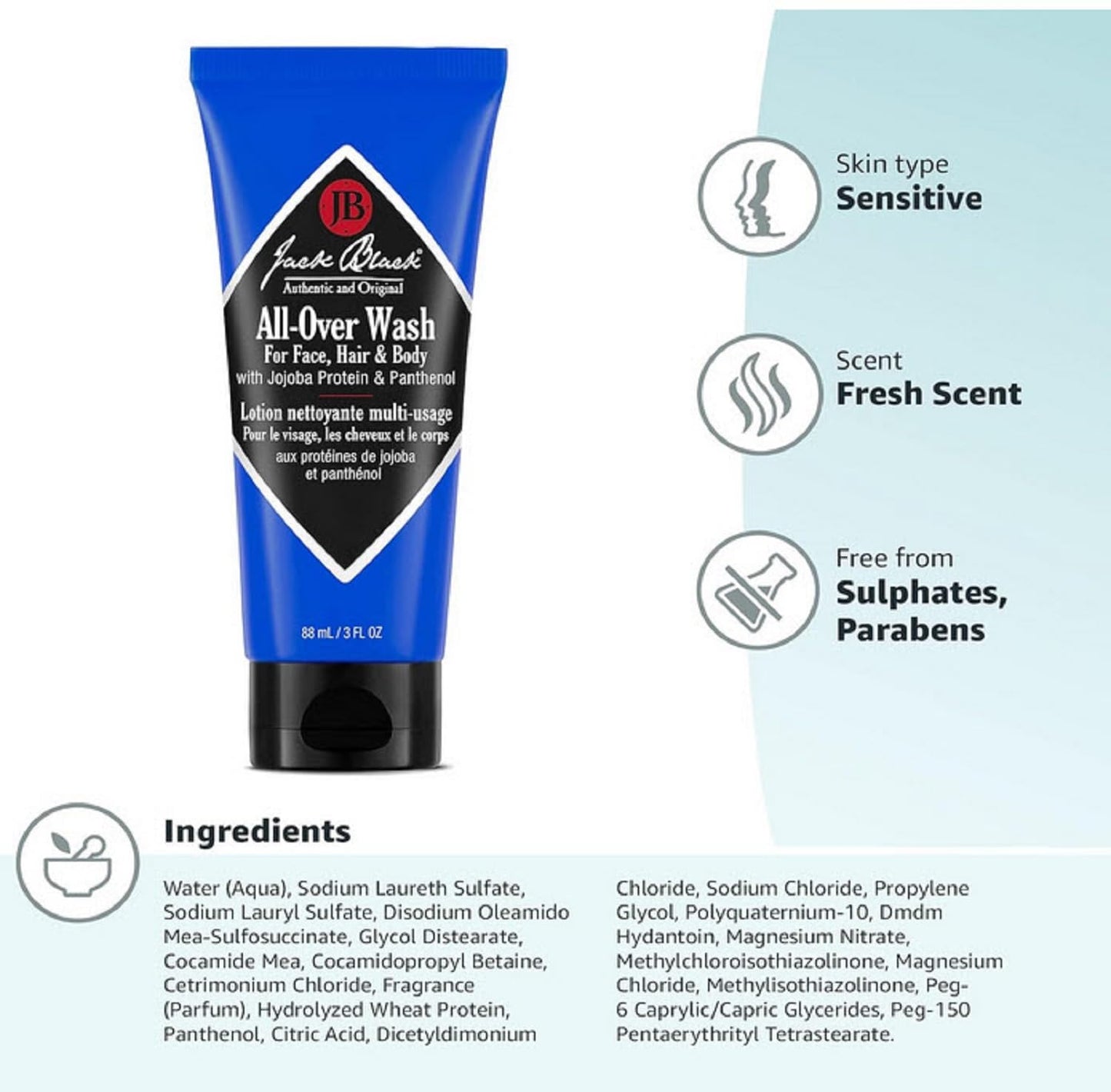 Jack Black All Over Wash Face, Body & Hair Cleanser, 10 Fl Oz – Citrus, Mint & Oakmoss – Mens Face Wash, Body Wash, Shampoo, Skin Care, Hair Care, Multi-Purpose Body Wash Men, Sulfate–Free