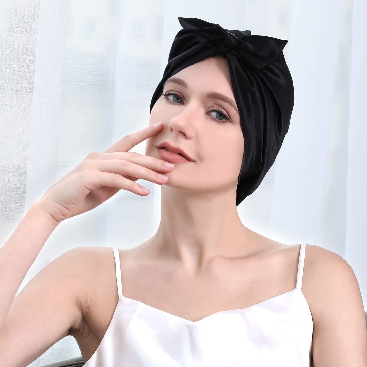 100% Mulberry Silk Bonnet for Sleeping Women, 22 Momme Grade-6A Hair Wrap with Elastic Stay& Tie Band On Head for Hair Care Short Long Curly Hair