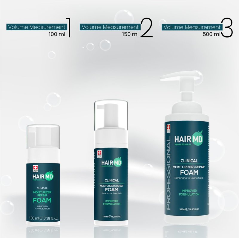 HairMD Clinical Foam 100 ml, Exclusive Clinical Moisturizing and Repair Foam, Gently Repairs and Cleanses Scalp - Ideal for Sensitive Skin After Hair Transplant
