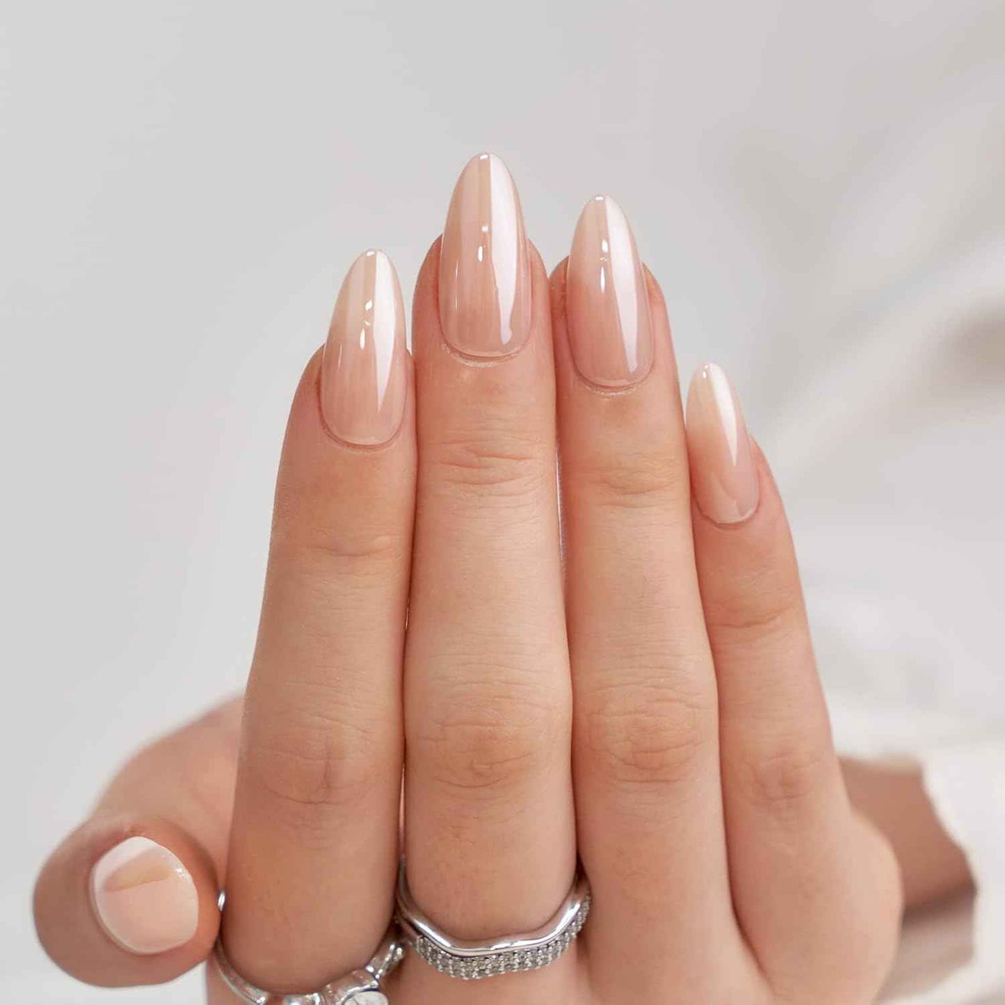 Champagne Glazed Chrome Press-On Nails | Reusable Soft Gel Fake Nails with Glue