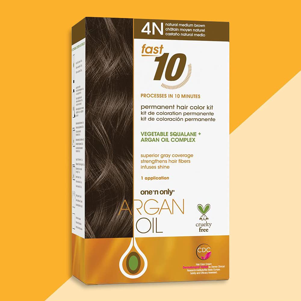 One 'N Only Fast 10 Hair Color Kit - Argan Oil Hair Dye for Women | 4N Medium Brown, Moisture Balance & Natural Tones