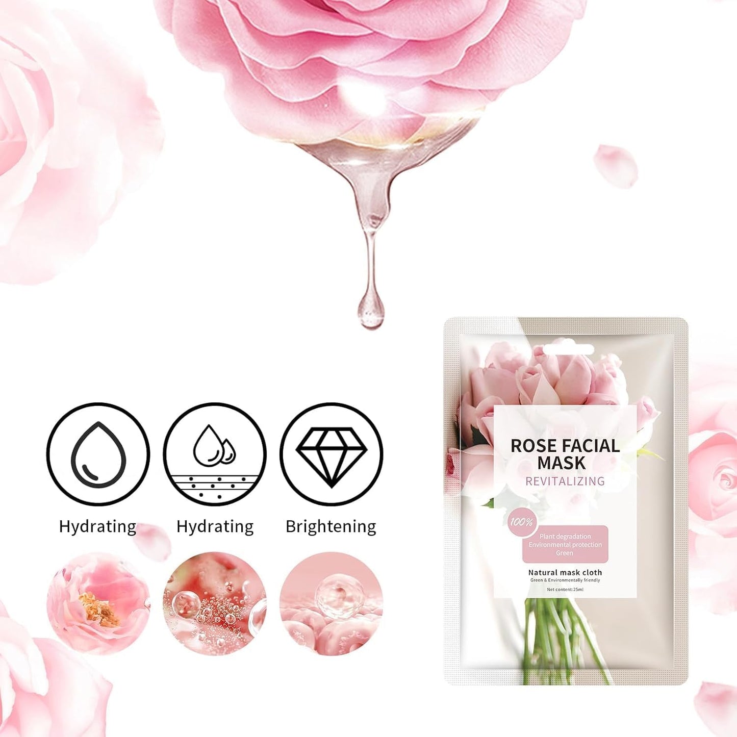 Hydrating Rose Facial Masks for Women - Moisturizing Sheet Masks for All Skin Types | 15-Pack