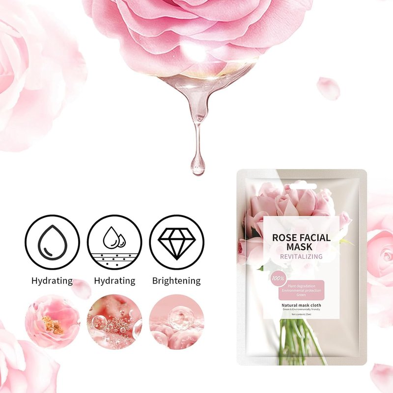 Hydrating Rose Facial Masks for Women - Moisturizing Sheet Masks for All Skin Types | 15-Pack