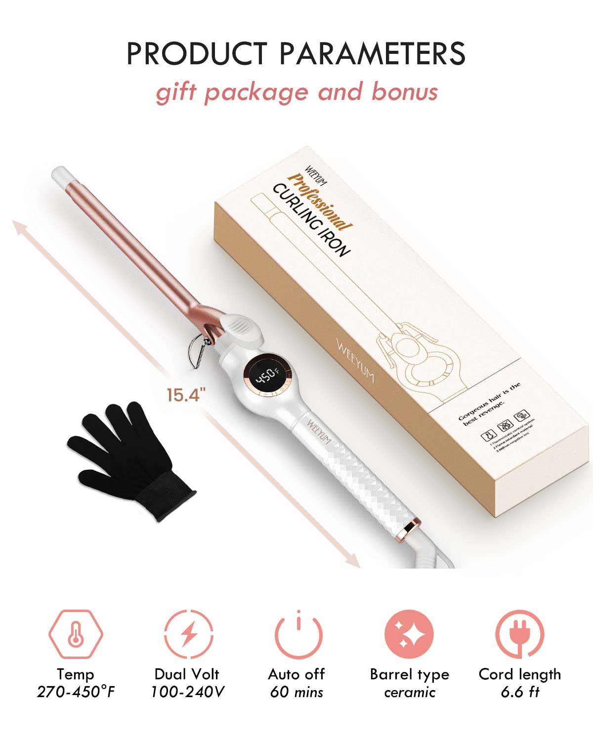 WEEYUM 1/2 Inch Small Curling Iron, Tiny Barrel Curling Wand for Short Long Hair, Thin Curling Iron Ceramic Tourmaline, Double Voltage(100-240V)