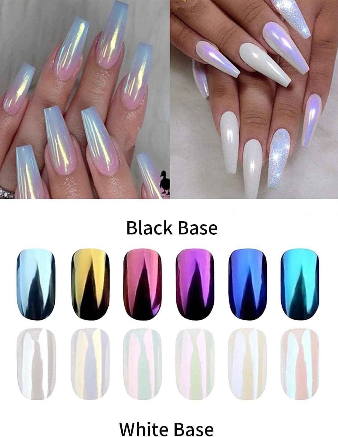 Chrome Nail Powder Kit - 12 Pcs Holographic & Iridescent Gel Polish for DIY Manicure