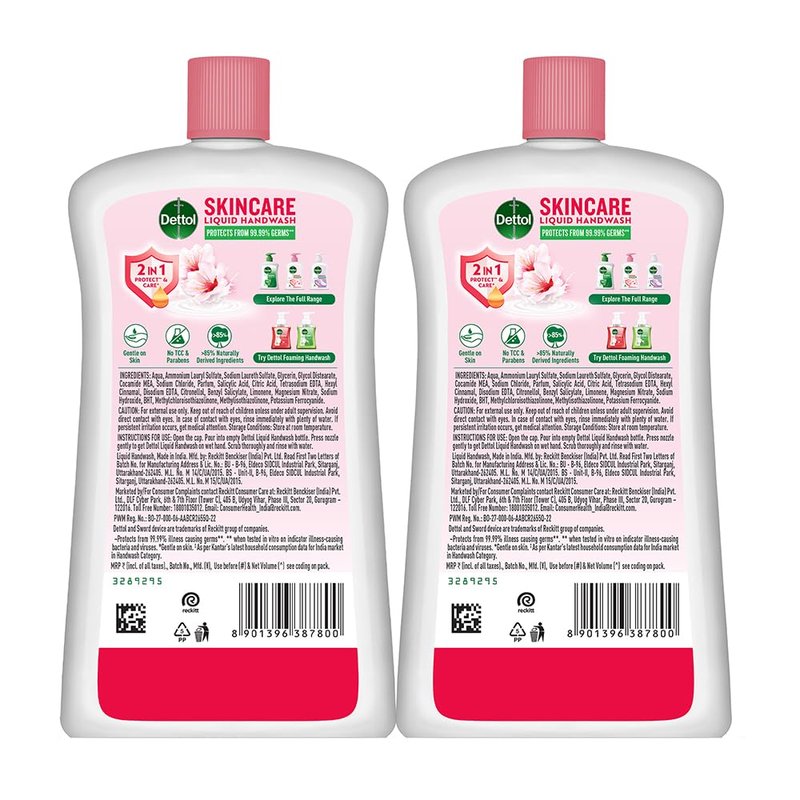 Dettol Skincare Liquid Handwash | 875ml (29.59 Fl Oz) | Pack of 2