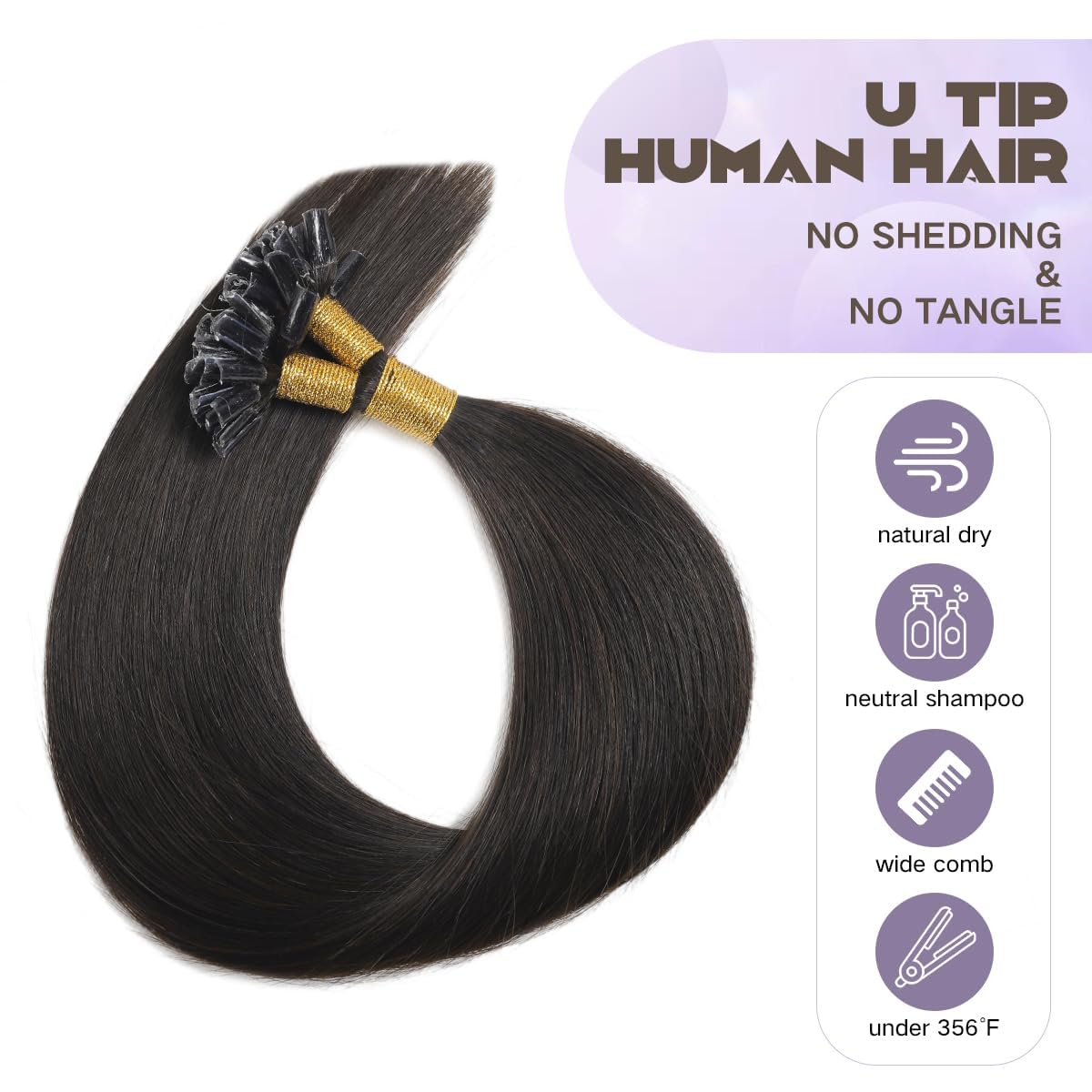 Sindra U Tip Hair Extensions - 18 Inch Natural Black Keratin Human Hair | 50 Strands Hot Fusion U-Tip