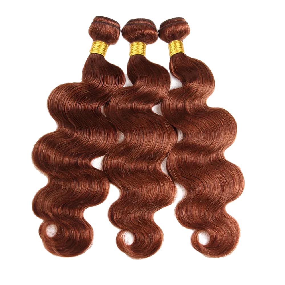 Copper Red Body Wave Hair Extensions - 14 Inch Brazilian Virgin Human Hair Bundles | Reddish Brown Color #33