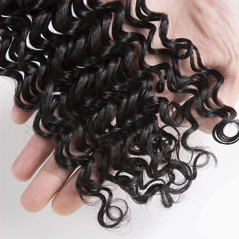 Deep Wave Bundles Human Hair 14 16 18 Inch #1B Natural Black Deep Curly Bundle Human Hair Extensions Unprocessed Virgin Remy Hair 3 Bundle 50 Gram Per Bundle