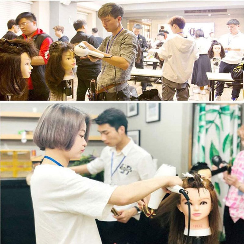 18'' Mannequin Head with Human Hair Cosmetology Manikin Doll Head with 100% Real Human Hair for Braiding Hairdresser Practice Styling with Free Table Clamp Stand