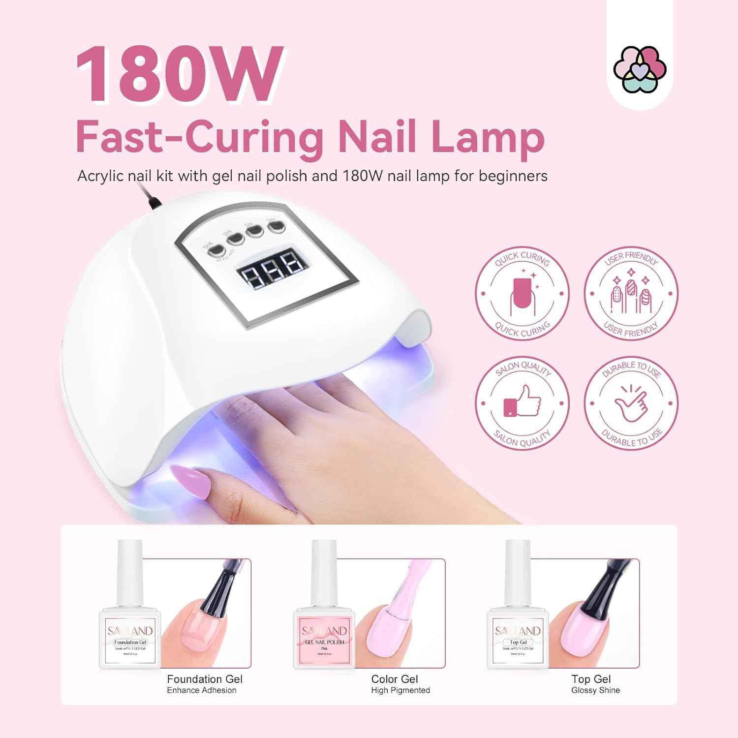 Saviland Acrylic Nail Kit for Beginners - Keratin Powder, Vitamin E Gel & Nail Stand