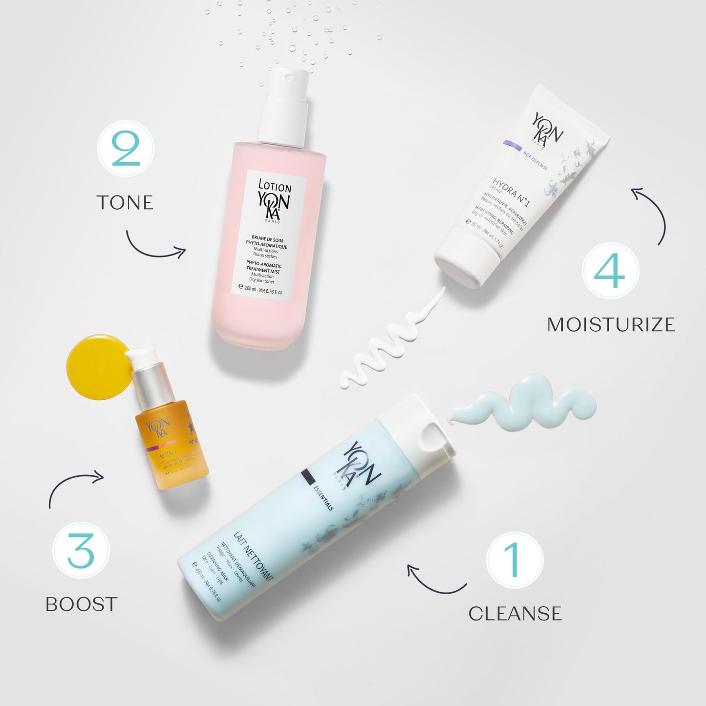 Yon-Ka Cleansing Milk, Gentle Facial Cleanser & Makeup Remover with Eau Micellaire Micellar Water and Cleansing Makeup Remover | Luxury French Skincare | Set of 2, 6.76 fl oz and 2.53 fl oz