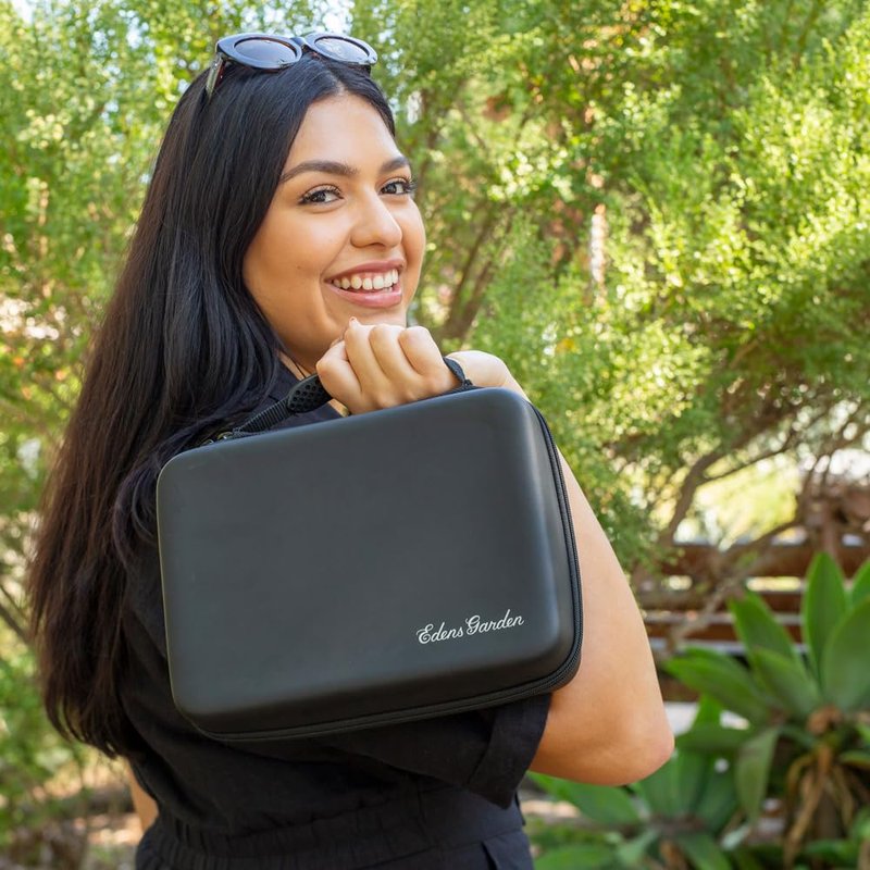 Edens Garden Essential Oil Carrying Case – Portable Travel Organizer Holds 48 Bottles (5 ml, 10 ml & Roll-Ons) – Hard Shell Zipper Storage Bag with Handle for Aromatherapy Accessories - Black