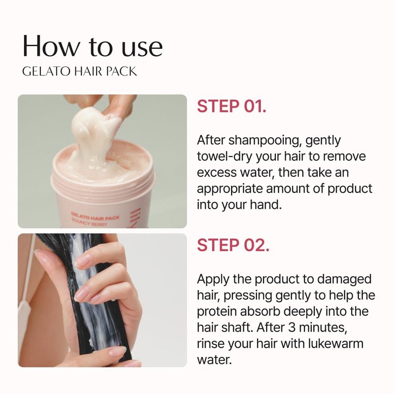 lilyeve REPAIRTURN Gelato Hair Pack, Milk, Egg & Protein for Hair Repair, Hair Mask for Split End Smoothing, Damaged Hair Treatment, Boost Hair Elasticity - Korean Hair Care, Bouncy Berry 6.76 fl.oz