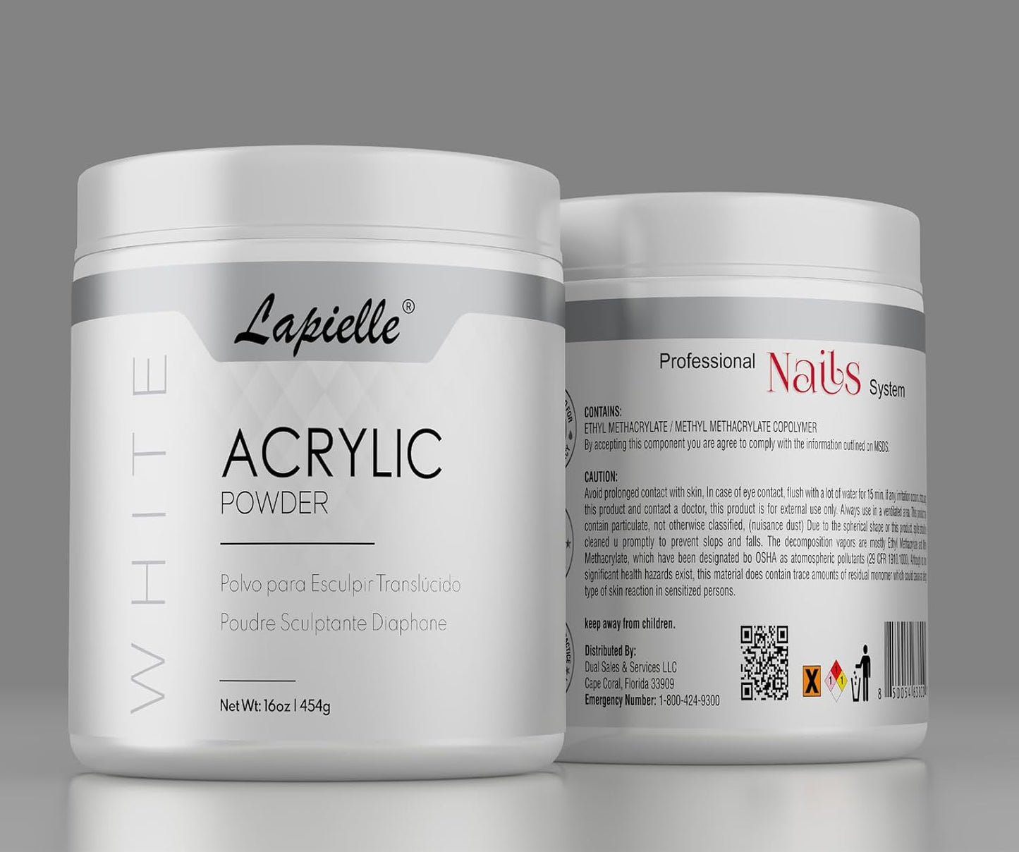 Professional Acrylic Powder for Nail Art - Quick Dry, Long-Lasting, 16oz Clear, Pink & White