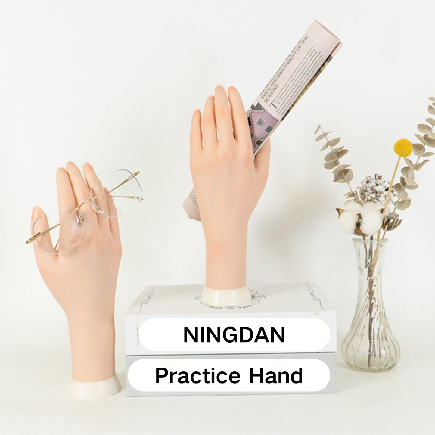 Realistic Practice Hand Flexible Bendable Nail Practice Hand With Holder,NINGDAN Hand Nail Art Training Tools Necklace Bracelet Ring Stand for Showing Photography Props Nail Tech (1pcs Left+bracket)