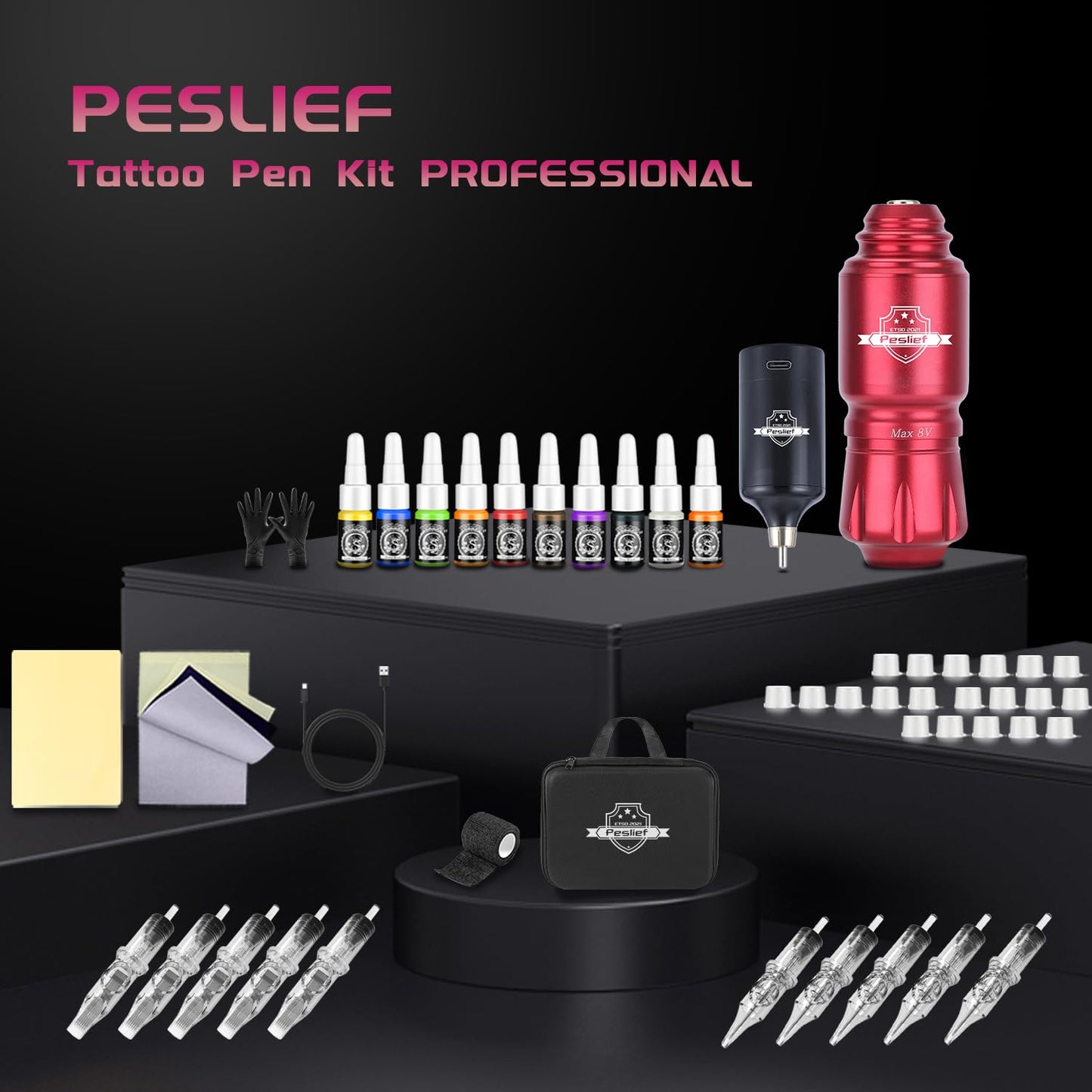 Wireless Tattoo Gun Kit - Complete Rotary Tattoo Machine for Beginners | Includes Cartridge Needles & Accessories