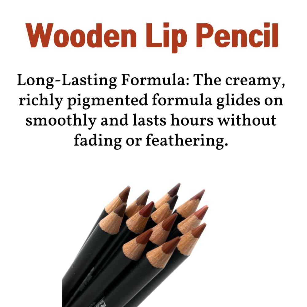 Nabi 12 Colors Wooden Lip Liner Pencil Set, High Pigmented Lip Makeup, Long-wearing, Deep and Rich in Color, 7.5 inches Long Pencil (Brown, 7.5)