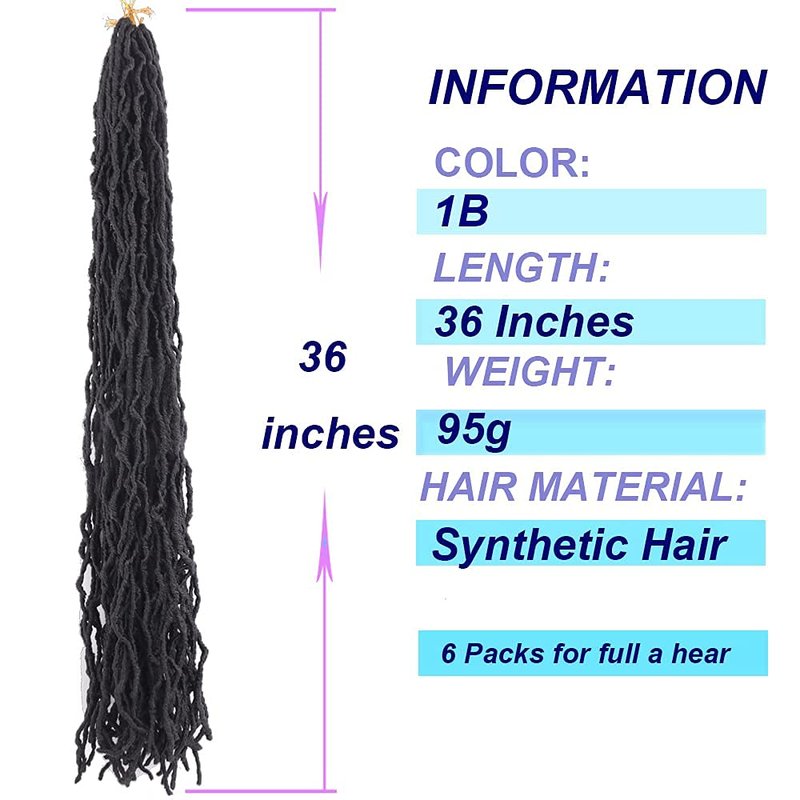 36 Inch New Faux Locs Crochet Braids Hair 6 Packs Super Long Goddess Locs Crochet Hair Curly Wavy Soft Locs Braiding Hair for Women Pre-looped Synthetic Afro Roots Braid Collection Extended