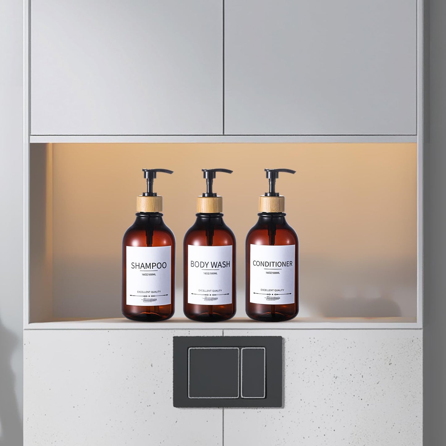 Shampoo and Conditioner Dispenser, 5Pack Refillable Dispenser Bottles,16.9oz Pump Bottles, Amber Shampoo Containers for Shower