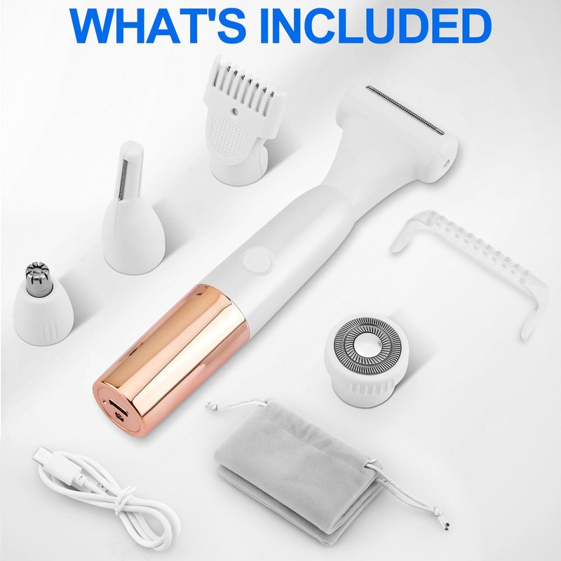 5-in-1 Bikini Trimmer Electric Razors for Women, Cordless Electric Shaver with LCD Display for Facial Body Legs Hair, Rechargeable Waterproof Pubic Body Hair Trimmer Holiday Birthday Gifts for Women