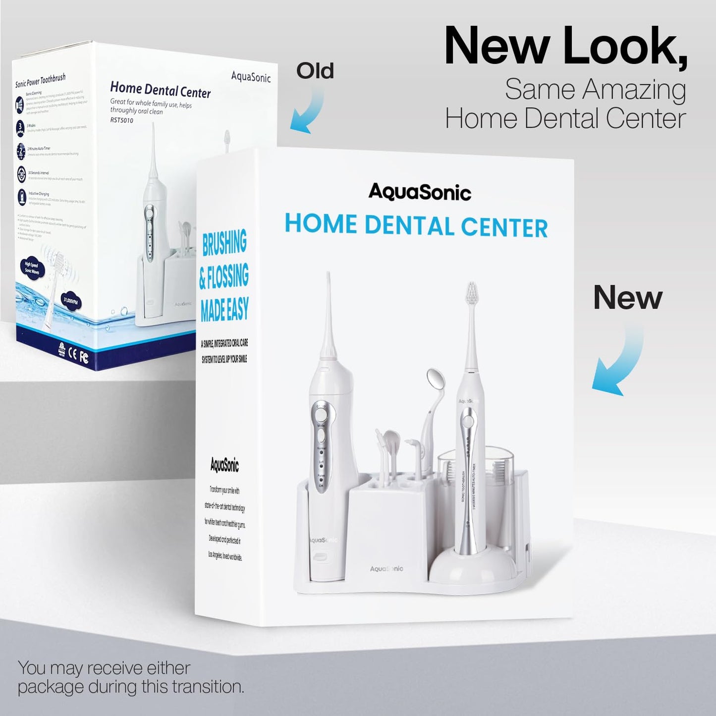 AquaSonic Home Dental Center Rechargeable Power Toothbrush & Smart Water Flosser - Complete Family Oral Care System - 10 Attachments and Tips Included - Various Modes & Timers (White)