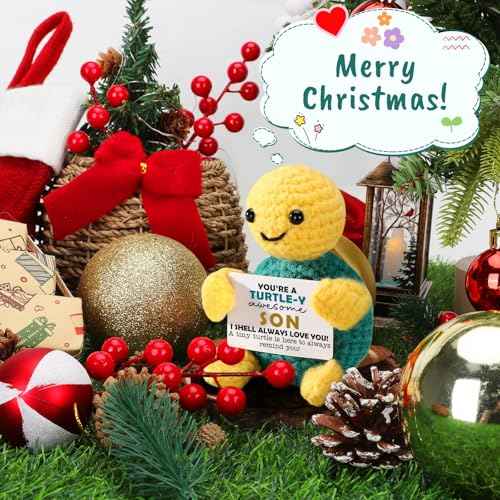 Christmas Son Gifts from Mom Dad, Stocking Stuffers Birthday Gifts for Son Teens Adult Kids, Best Step Bonus Son in Law Ever Gift Present, Funny Small Cute Handmade Positive Animals Crochet Turtle