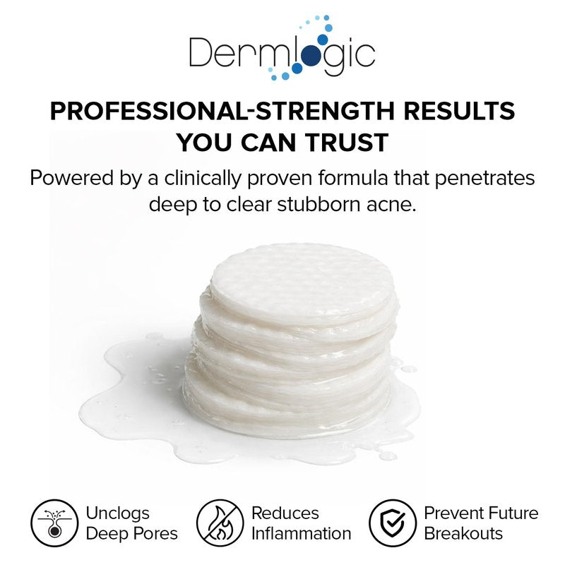 Acne Treatment Pads- Contains Salicylic, Glycolic, & Lactic Acid for Face & Body. Clears Away Clogged Pores, Oily Skin & Cystic Breakouts. Removes Dark Spots, Blackhead & Whitehead Pimples