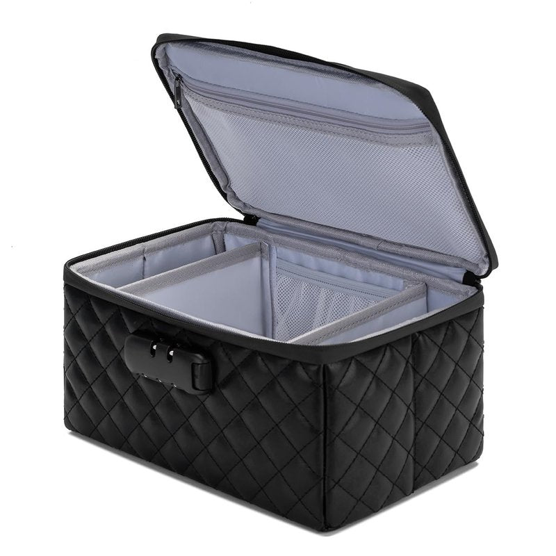 KaAutoler Portable makeup box with Lock, Large Capacity Travel Makeup Case Organizer, Makeup Bags for Girls Traveling With Handle and Divider Makeup Bag (Black)